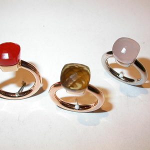 Bague or rose, quartz, agate