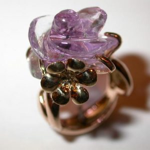 Bague fleur améthyste or rose