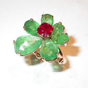 Bague or rouge, rubis, grenats tsavorites