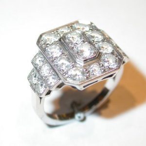 Bague rectangle, diamants, or blanc