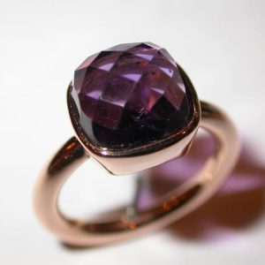 Bague or rose, améthyste