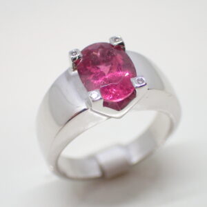 Bague jonc or blanc et tourmaline