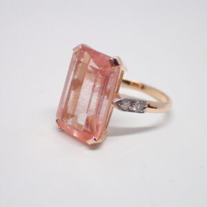 Bague quartz rose et diamants