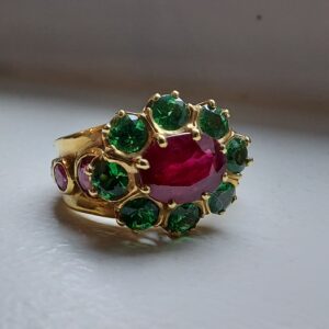 Bagues or jaune rubis et grenats tsavorites