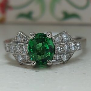 Bague or blanc et grenat tsavorite